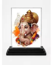 Lord Ganesha Acrylic Car Dashboard Showpiece | Double-Sided Lord Ganesha Photo Stand | 3 X 4 Inch Photo | Transparent Acrylic Frame With Black Base | Car Dashboard, Office & Table Decor (F70471)