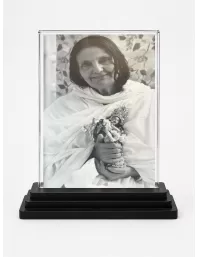 Anandamayi Ma Acrylic Car Dashboard Showpiece | Double-Sided Anandamayi Ma Photo Stand | 3 X 4 Inch Photo | Transparent Acrylic Frame With Black Base | Car Dashboard, Office & Table Decor (F70473)