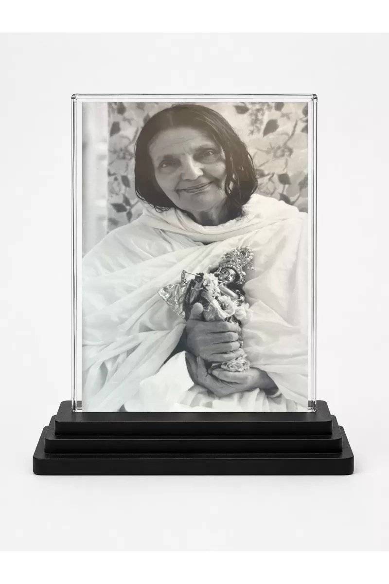 Anandamayi Ma Acrylic Car Dashboard Showpiece | Double-Sided Anandamayi Ma Photo Stand | 3 X 4 Inch Photo | Transparent Acrylic Frame With Black Base | Car Dashboard, Office & Table Decor (F70473)