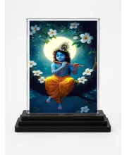 Hindu Deity Acrylic Car Dashboard Showpiece | Double-Sided Hindu Deity Photo Stand | 3 X 4 Inch Photo | Transparent Acrylic Frame With Black Base | Car Dashboard, Office & Table Decor (F70474)