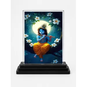 Hindu Deity Acrylic Car Dashboard Showpiece | Double-Sided Hindu Deity Photo Stand | 3 X 4 Inch Photo | Transparent Acrylic Frame With Black Base | Car Dashboard, Office & Table Decor (F70474)