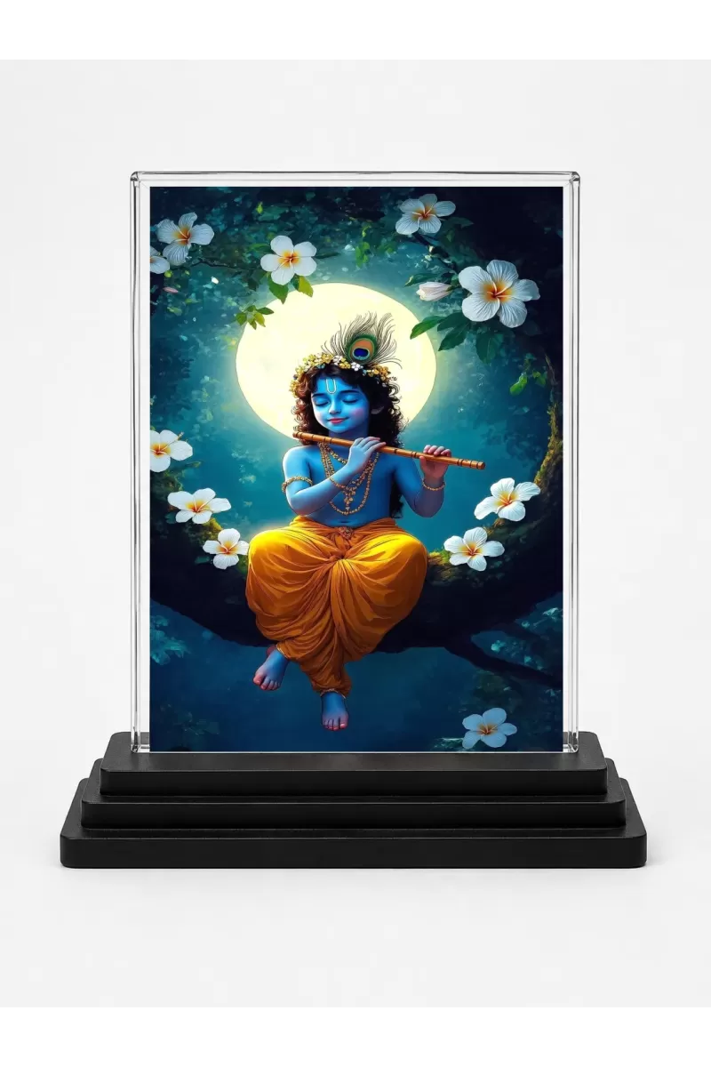 Hindu Deity Acrylic Car Dashboard Showpiece | Double-Sided Hindu Deity Photo Stand | 3 X 4 Inch Photo | Transparent Acrylic Frame With Black Base | Car Dashboard, Office & Table Decor (F70474)