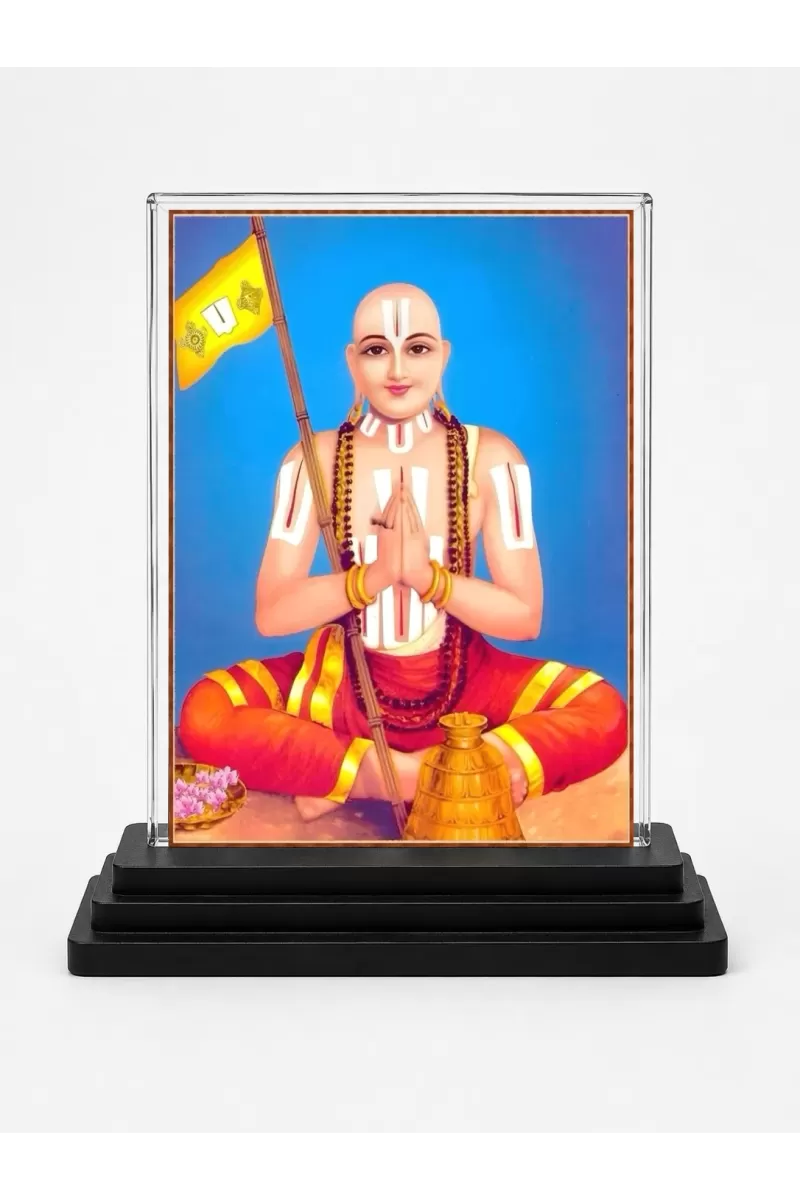 Lord Rama Acrylic Car Dashboard Showpiece | Double-Sided Lord Rama Photo Stand | 3 X 4 Inch Photo | Transparent Acrylic Frame With Black Base | Car Dashboard, Office & Table Decor (F70475)