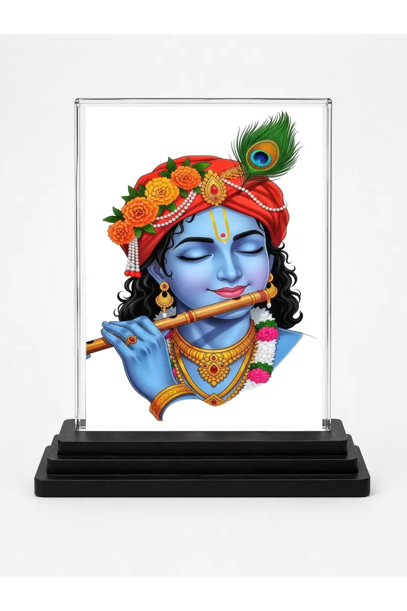 Lord Rama Acrylic Car Dashboard Showpiece | Double-Sided Lord Rama Photo Stand | 3 X 4 Inch Photo | Transparent Acrylic Frame With Black Base | Car Dashboard, Office & Table Decor (F70476)