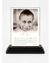 Sri Aurobindo Acrylic Car Dashboard Showpiece | Double-Sided Sri Aurobindo Photo Stand | 3 X 4 Inch Photo | Transparent Acrylic Frame With Black Base | Car Dashboard, Office & Table Decor (F70477)