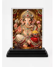Lord Ganesha Acrylic Car Dashboard Showpiece | Double-Sided Lord Ganesha Photo Stand | 3 X 4 Inch Photo | Transparent Acrylic Frame With Black Base | Car Dashboard, Office & Table Decor (F70479)