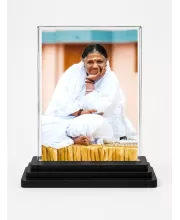 Mata Amritanandamayi Acrylic Car Dashboard Showpiece | Double-Sided Mata Amritanandamayi Photo Stand | 3 X 4 Inch Photo | Transparent Acrylic Frame With Black Base | Car Dashboard, Office & Table Decor (F70480)