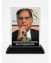 Ratan Tata Quotes Acrylic Car Dashboard Showpiece | Double-Sided Ratan Tata Quotes Photo Stand | 3 X 4 Inch Photo | Transparent Acrylic Frame With Black Base | Car Dashboard, Office & Table Decor (F70481)