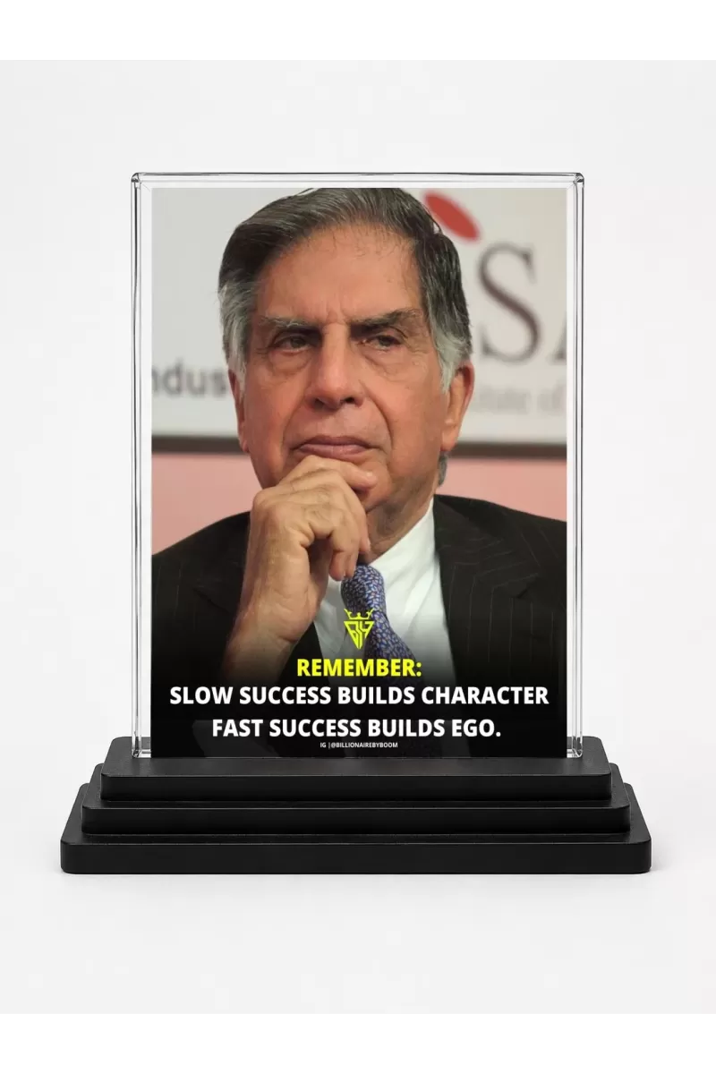 Ratan Tata Quotes Acrylic Car Dashboard Showpiece | Double-Sided Ratan Tata Quotes Photo Stand | 3 X 4 Inch Photo | Transparent Acrylic Frame With Black Base | Car Dashboard, Office & Table Decor (F70481)