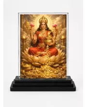 Lakshmi Acrylic Car Dashboard Showpiece | Double-Sided Lakshmi Photo Stand | 3 X 4 Inch Photo | Transparent Acrylic Frame With Black Base | Car Dashboard, Office & Table Decor (F70483)