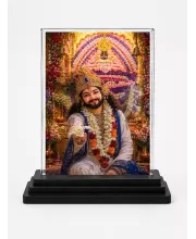 Khatu Shyam Ji Acrylic Car Dashboard Showpiece | Double-Sided Khatu Shyam Ji Photo Stand | 3 X 4 Inch Photo | Transparent Acrylic Frame With Black Base | Car Dashboard, Office & Table Decor (F70484)