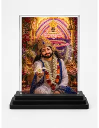 Khatu Shyam Ji Acrylic Car Dashboard Showpiece | Double-Sided Khatu Shyam Ji Photo Stand | 3 X 4 Inch Photo | Transparent Acrylic Frame With Black Base | Car Dashboard, Office & Table Decor (F70484)