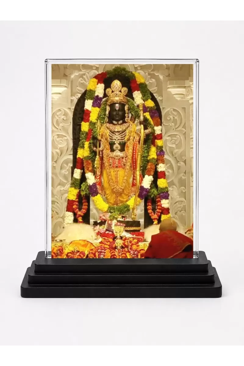 Hindu Deity Acrylic Car Dashboard Showpiece | Double-Sided Hindu Deity Photo Stand | 3 X 4 Inch Photo | Transparent Acrylic Frame With Black Base | Car Dashboard, Office & Table Decor (F70486)