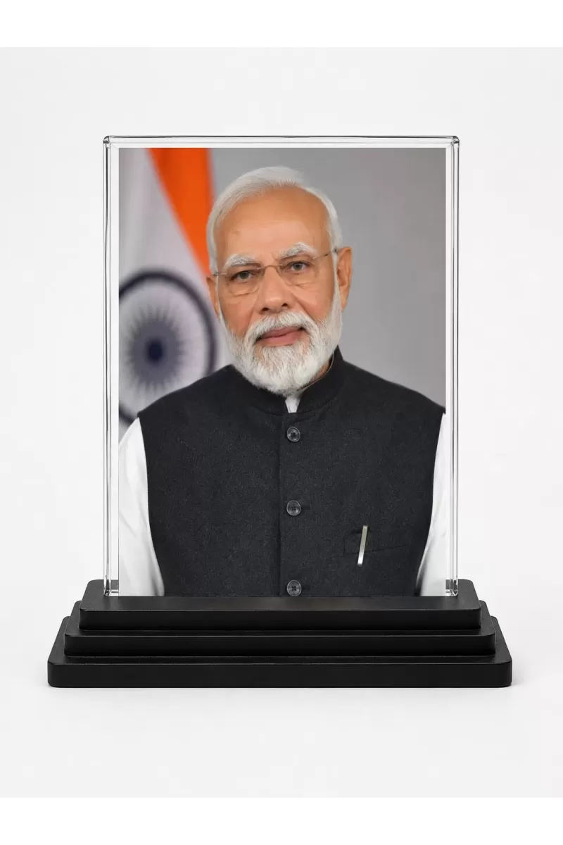 Modi Acrylic Car Dashboard Showpiece | Double-Sided Modi Photo Stand | 3 X 4 Inch Photo | Transparent Acrylic Frame With Black Base | Car Dashboard, Office & Table Decor (F70487)