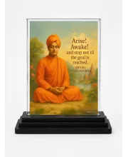 Swami Vibekananda Quote Acrylic Car Dashboard Showpiece | Double-Sided Swami Vibekananda Quote Photo Stand | 3 X 4 Inch Photo | Transparent Acrylic Frame With Black Base | Car Dashboard, Office & Table Decor (F70488)