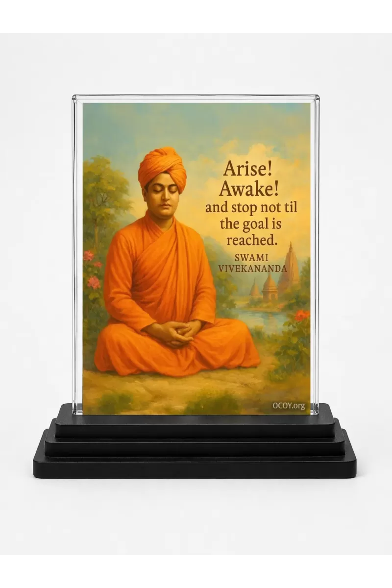 Swami Vibekananda Quote Acrylic Car Dashboard Showpiece | Double-Sided Swami Vibekananda Quote Photo Stand | 3 X 4 Inch Photo | Transparent Acrylic Frame With Black Base | Car Dashboard, Office & Table Decor (F70488)