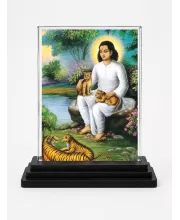 Sant Namdev Acrylic Car Dashboard Showpiece | Double-Sided Sant Namdev Photo Stand | 3 X 4 Inch Photo | Transparent Acrylic Frame With Black Base | Car Dashboard, Office & Table Decor (F70489)