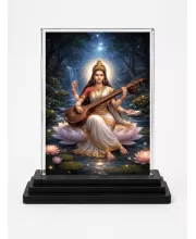 Hindu Deity Acrylic Car Dashboard Showpiece | Double-Sided Hindu Deity Photo Stand | 3 X 4 Inch Photo | Transparent Acrylic Frame With Black Base | Car Dashboard, Office & Table Decor (F70490)