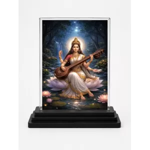 Hindu Deity Acrylic Car Dashboard Showpiece | Double-Sided Hindu Deity Photo Stand | 3 X 4 Inch Photo | Transparent Acrylic Frame With Black Base | Car Dashboard, Office & Table Decor (F70490)