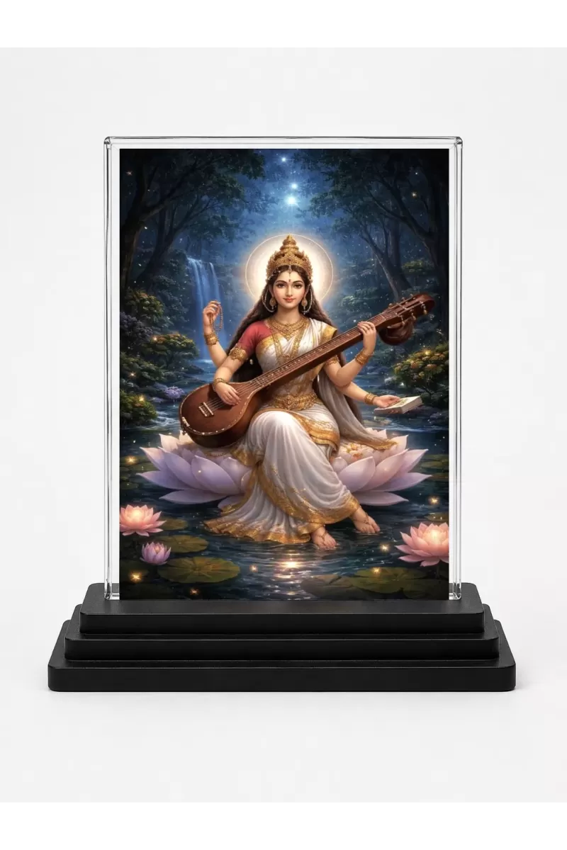 Hindu Deity Acrylic Car Dashboard Showpiece | Double-Sided Hindu Deity Photo Stand | 3 X 4 Inch Photo | Transparent Acrylic Frame With Black Base | Car Dashboard, Office & Table Decor (F70490)