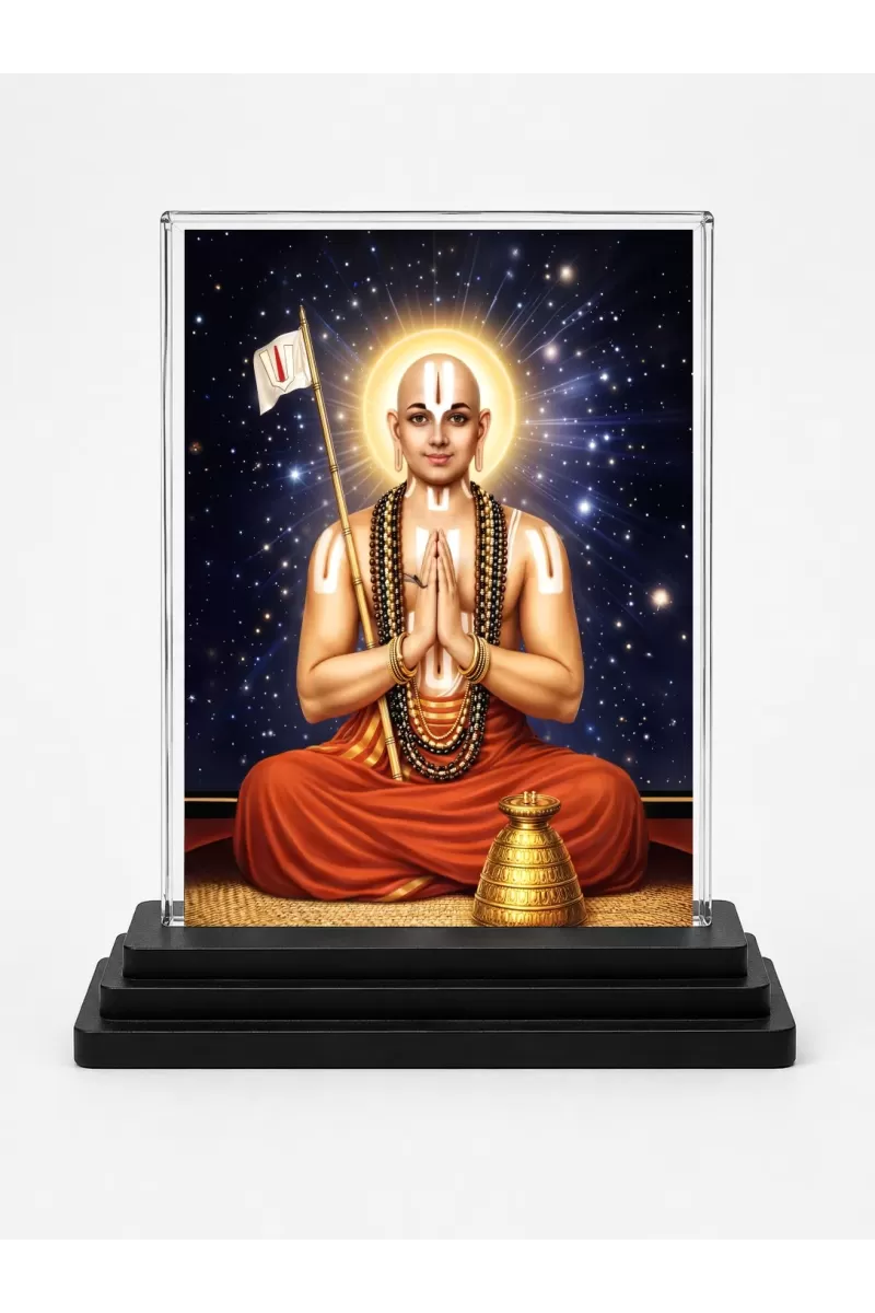 Lord Rama Acrylic Car Dashboard Showpiece | Double-Sided Lord Rama Photo Stand | 3 X 4 Inch Photo | Transparent Acrylic Frame With Black Base | Car Dashboard, Office & Table Decor (F70491)