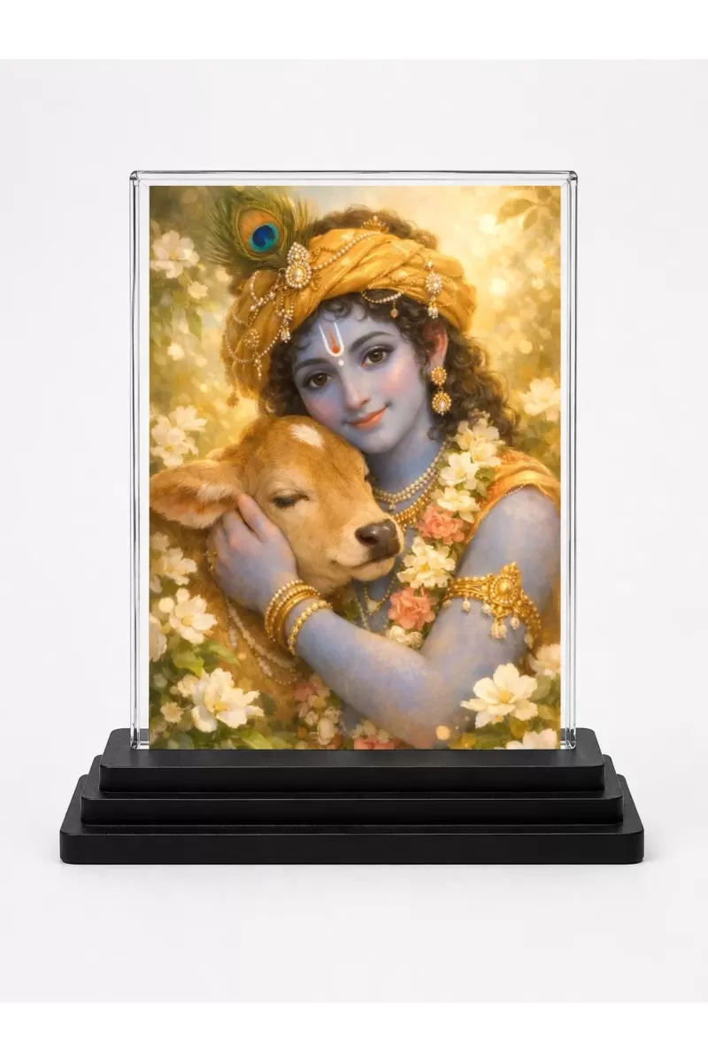 Hindu Deity Acrylic Car Dashboard Showpiece | Double-Sided Hindu Deity Photo Stand | 3 X 4 Inch Photo | Transparent Acrylic Frame With Black Base | Car Dashboard, Office & Table Decor (F70492)