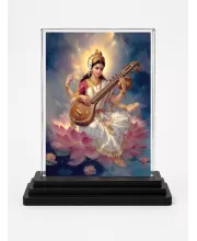 Hindu Goddess Acrylic Car Dashboard Showpiece | Double-Sided Hindu Goddess Photo Stand | 3 X 4 Inch Photo | Transparent Acrylic Frame With Black Base | Car Dashboard, Office & Table Decor (F70493)