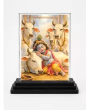 Bal Krishna Acrylic Car Dashboard Showpiece | Double-Sided Bal Krishna Photo Stand | 3 X 4 Inch Photo | Transparent Acrylic Frame With Black Base | Car Dashboard, Office & Table Decor (F70494)