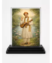 Sant Namdev Acrylic Car Dashboard Showpiece | Double-Sided Sant Namdev Photo Stand | 3 X 4 Inch Photo | Transparent Acrylic Frame With Black Base | Car Dashboard, Office & Table Decor (F70495)