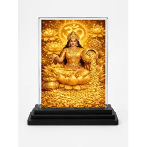 Hindu Goddess Acrylic Car Dashboard Showpiece | Double-Sided Hindu Goddess Photo Stand | 3 X 4 Inch Photo | Transparent Acrylic Frame With Black Base | Car Dashboard, Office & Table Decor (F70496)