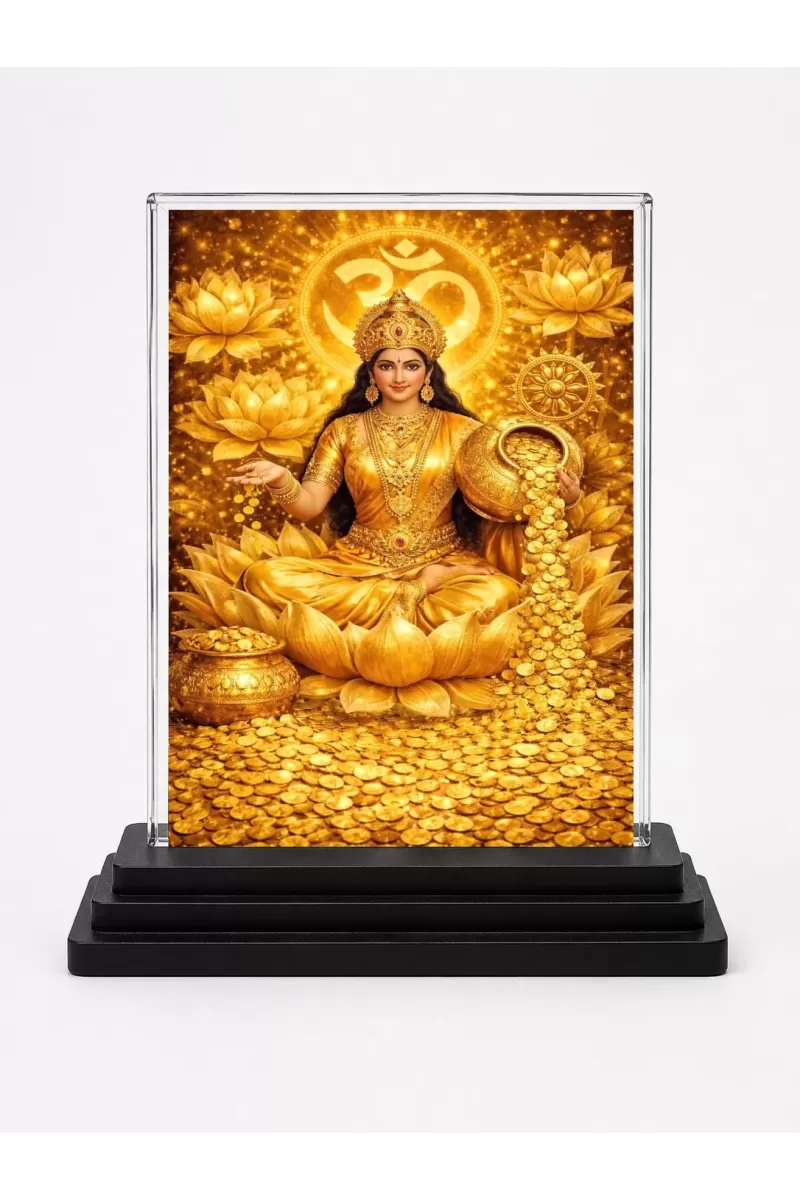 Hindu Goddess Acrylic Car Dashboard Showpiece | Double-Sided Hindu Goddess Photo Stand | 3 X 4 Inch Photo | Transparent Acrylic Frame With Black Base | Car Dashboard, Office & Table Decor (F70496)