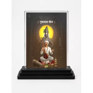 Sant Tukaram Acrylic Car Dashboard Showpiece | Double-Sided Sant Tukaram Photo Stand | 3 X 4 Inch Photo | Transparent Acrylic Frame With Black Base | Car Dashboard, Office & Table Decor (F70497)