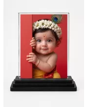 Hindu Deity Acrylic Car Dashboard Showpiece | Double-Sided Hindu Deity Photo Stand | 3 X 4 Inch Photo | Transparent Acrylic Frame With Black Base | Car Dashboard, Office & Table Decor (F70499)