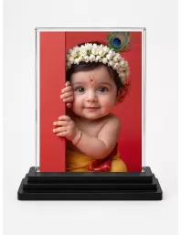 Hindu Deity Acrylic Car Dashboard Showpiece | Double-Sided Hindu Deity Photo Stand | 3 X 4 Inch Photo | Transparent Acrylic Frame With Black Base | Car Dashboard, Office & Table Decor (F70499)