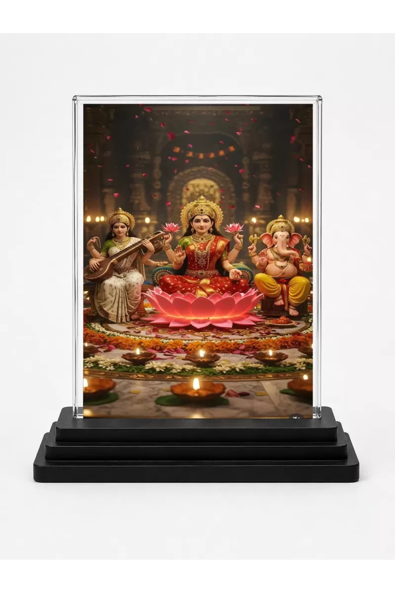 Hindu Deity Acrylic Car Dashboard Showpiece | Double-Sided Hindu Deity Photo Stand | 3 X 4 Inch Photo | Transparent Acrylic Frame With Black Base | Car Dashboard, Office & Table Decor (F70500)