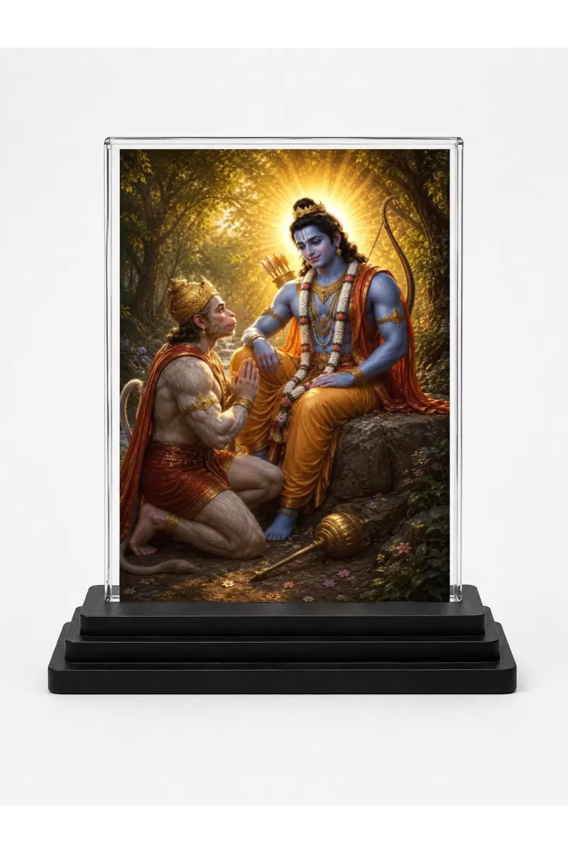 Lord Rama Acrylic Car Dashboard Showpiece | Double-Sided Lord Rama Photo Stand | 3 X 4 Inch Photo | Transparent Acrylic Frame With Black Base | Car Dashboard, Office & Table Decor (F70501)