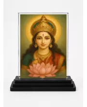 Lakshmi Acrylic Car Dashboard Showpiece | Double-Sided Lakshmi Photo Stand | 3 X 4 Inch Photo | Transparent Acrylic Frame With Black Base | Car Dashboard, Office & Table Decor (F70504)