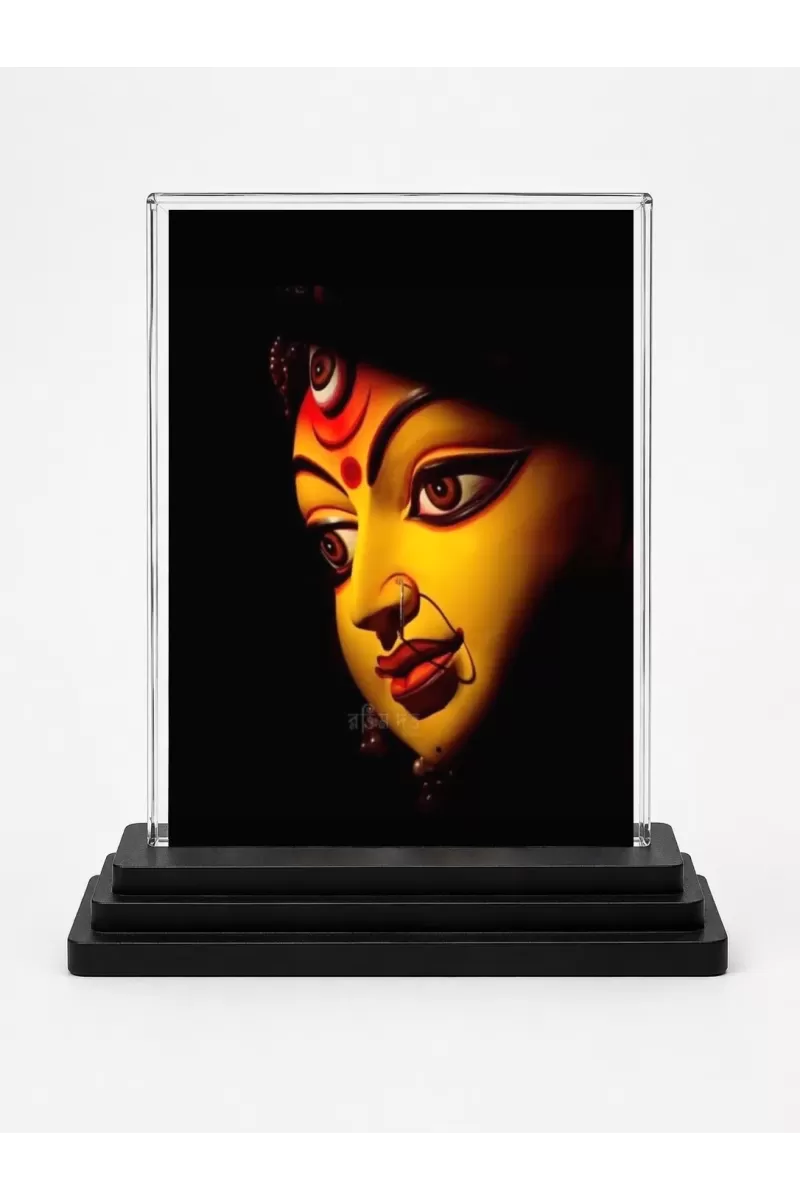 Maa Kali Acrylic Car Dashboard Showpiece | Double-Sided Maa Kali Photo Stand | 3 X 4 Inch Photo | Transparent Acrylic Frame With Black Base | Car Dashboard, Office & Table Decor (F70505)