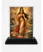 Hindu Goddess Acrylic Car Dashboard Showpiece | Double-Sided Hindu Goddess Photo Stand | 3 X 4 Inch Photo | Transparent Acrylic Frame With Black Base | Car Dashboard, Office & Table Decor (F70507)