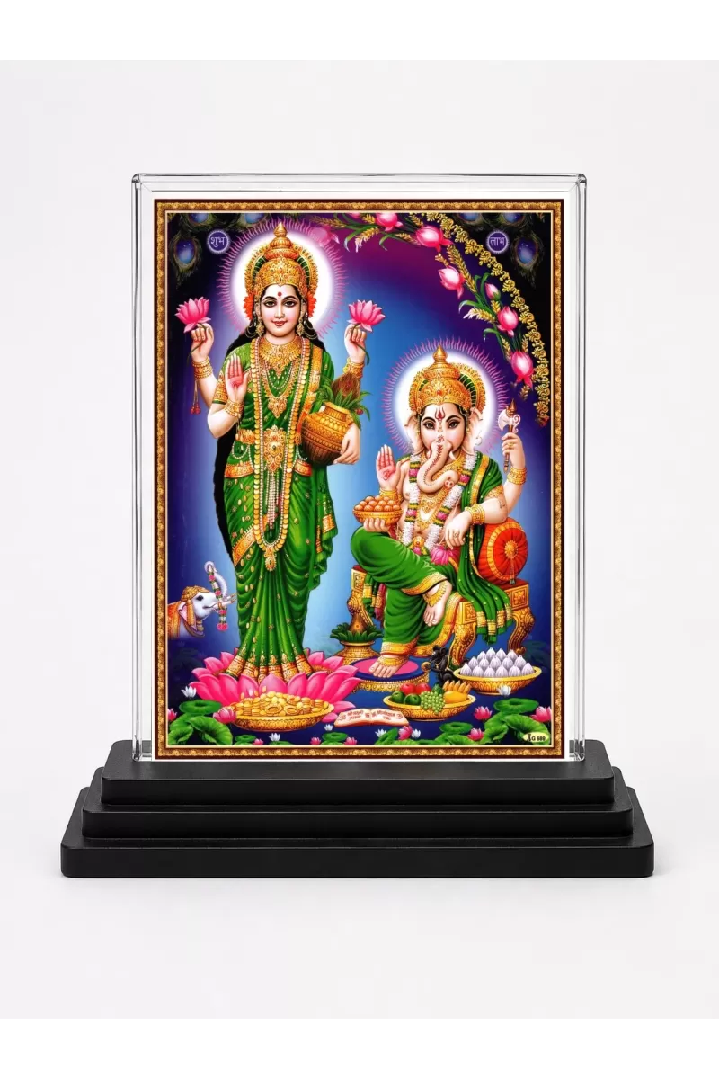 Lord Ganesha Acrylic Car Dashboard Showpiece | Double-Sided Lord Ganesha Photo Stand | 3 X 4 Inch Photo | Transparent Acrylic Frame With Black Base | Car Dashboard, Office & Table Decor (F70508)