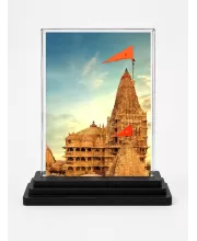 Dwarkadhish Temple Acrylic Car Dashboard Showpiece | Double-Sided Dwarkadhish Temple Photo Stand | 3 X 4 Inch Photo | Transparent Acrylic Frame With Black Base | Car Dashboard, Office & Table Decor (F70509)