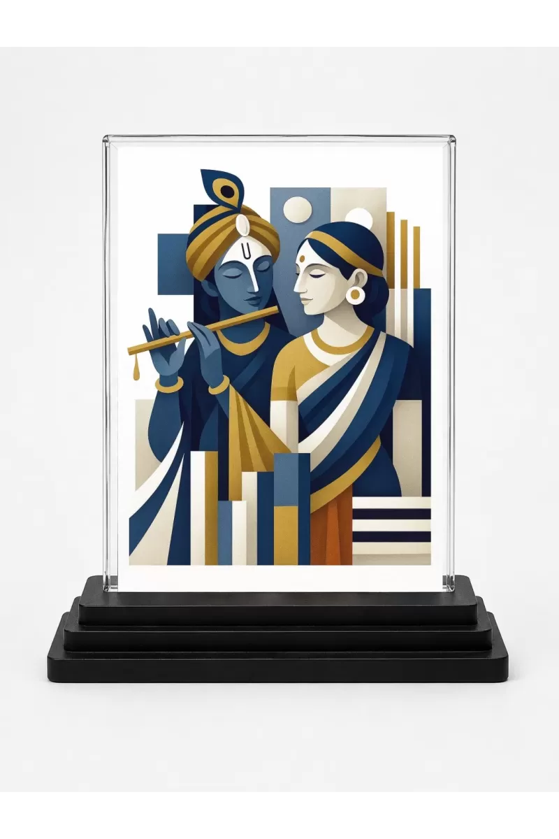 Krishna Acrylic Car Dashboard Showpiece | Double-Sided Krishna Photo Stand | 3 X 4 Inch Photo | Transparent Acrylic Frame With Black Base | Car Dashboard, Office & Table Decor (F70510)
