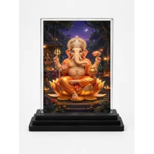 Lord Ganesha Acrylic Car Dashboard Showpiece | Double-Sided Lord Ganesha Photo Stand | 3 X 4 Inch Photo | Transparent Acrylic Frame With Black Base | Car Dashboard, Office & Table Decor (F70512)