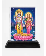 Hindu Deity Acrylic Car Dashboard Showpiece | Double-Sided Hindu Deity Photo Stand | 3 X 4 Inch Photo | Transparent Acrylic Frame With Black Base | Car Dashboard, Office & Table Decor (F70514)