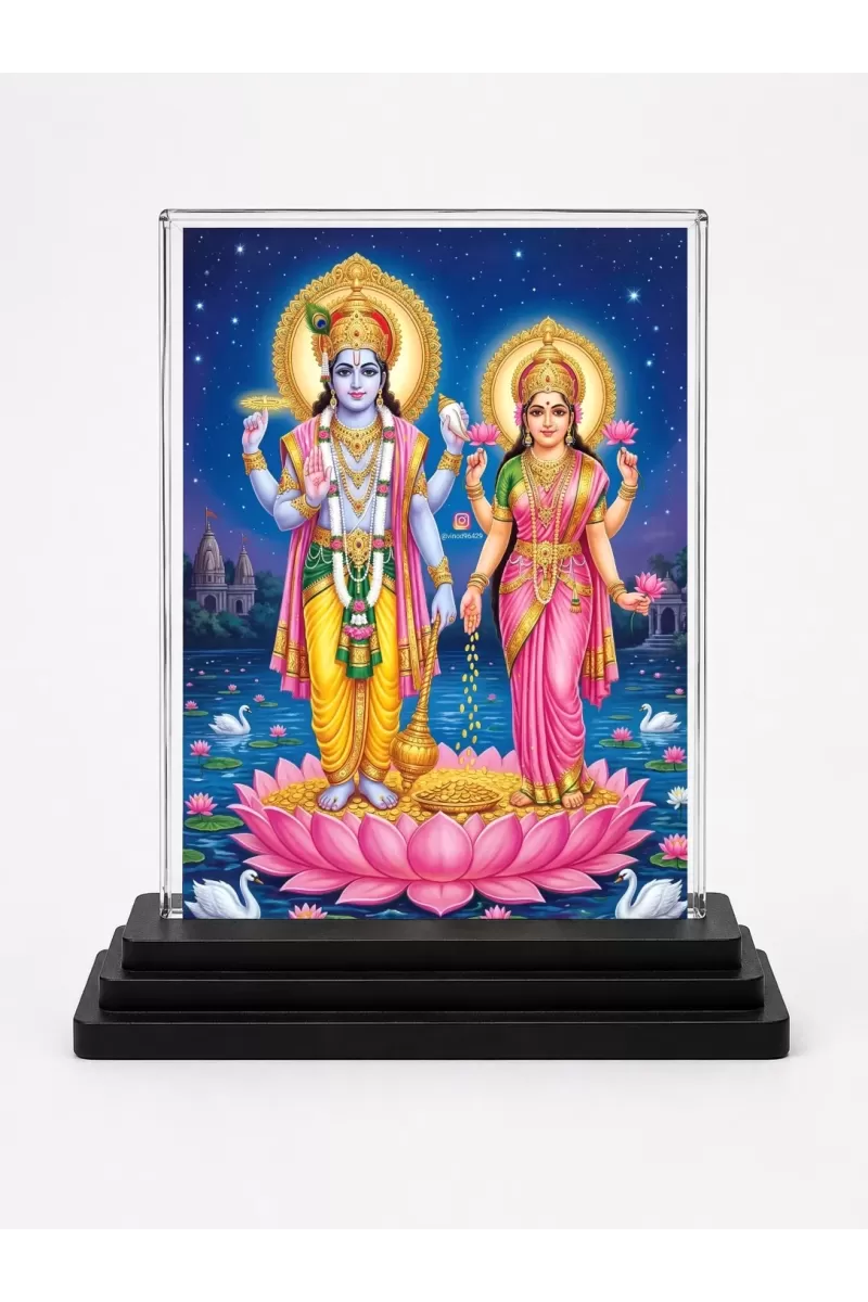 Hindu Deity Acrylic Car Dashboard Showpiece | Double-Sided Hindu Deity Photo Stand | 3 X 4 Inch Photo | Transparent Acrylic Frame With Black Base | Car Dashboard, Office & Table Decor (F70514)