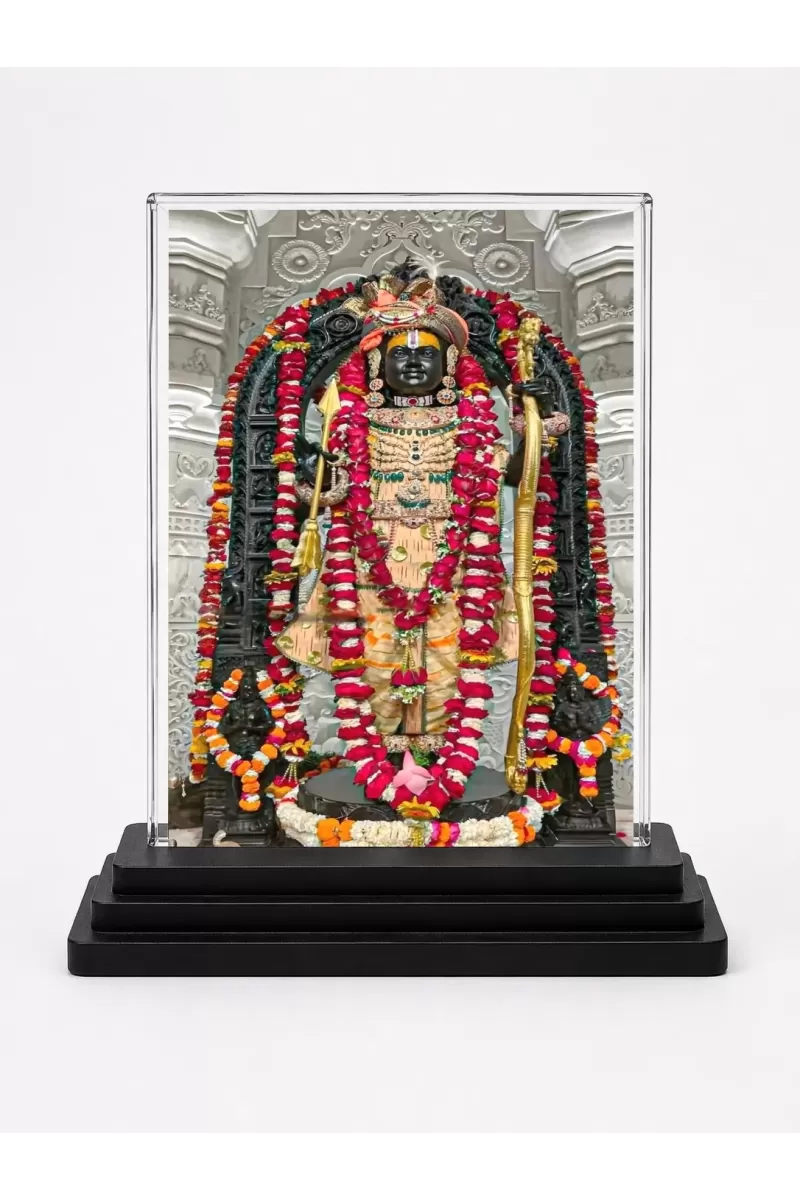 Ram Lalla Acrylic Car Dashboard Showpiece | Double-Sided Ram Lalla Photo Stand | 3 X 4 Inch Photo | Transparent Acrylic Frame With Black Base | Car Dashboard, Office & Table Decor (F70515)
