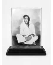Anandamayi Ma Acrylic Car Dashboard Showpiece | Double-Sided Anandamayi Ma Photo Stand | 3 X 4 Inch Photo | Transparent Acrylic Frame With Black Base | Car Dashboard, Office & Table Decor (F70516)