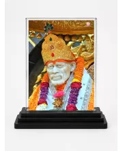 Sai Baba Of Shirdi Acrylic Car Dashboard Showpiece | Double-Sided Sai Baba Of Shirdi Photo Stand | 3 X 4 Inch Photo | Transparent Acrylic Frame With Black Base | Car Dashboard, Office & Table Decor (F70517)