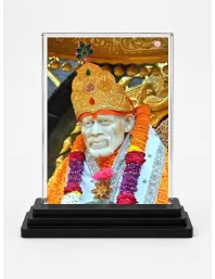 Sai Baba Of Shirdi Acrylic Car Dashboard Showpiece | Double-Sided Sai Baba Of Shirdi Photo Stand | 3 X 4 Inch Photo | Transparent Acrylic Frame With Black Base | Car Dashboard, Office & Table Decor (F70517)
