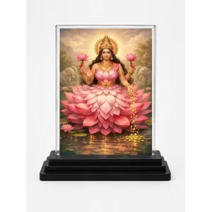 Hindu Deity Acrylic Car Dashboard Showpiece | Double-Sided Hindu Deity Photo Stand | 3 X 4 Inch Photo | Transparent Acrylic Frame With Black Base | Car Dashboard, Office & Table Decor (F70518)